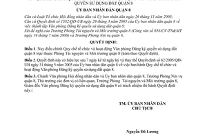 Quyết định 29/2006/QĐ-UBND Quy chế tổ chức hoạt động Văn phòng Đăng ký quyền sử dụng đất quận 8