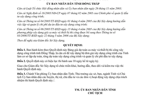 Quyết định 43/2006/QĐ-UBND Bảng giá dự toán ca máy và thiết bị thi công xây dựng