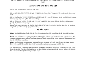 Quyết định 1721/2006/QĐ-UBND Đơn giá xây dựng công trình phần khảo sát xây dựng Bắc Kạn