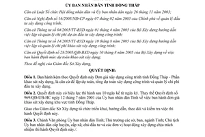 Quyết định số 44/2006/QĐ-UBND đơn giá xây dựng công trình tỉnh Đồng Tháp