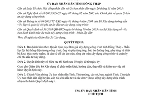 Quyết định số 42/2006/QĐ-UBND Đơn giá xây dựng công trình phần lắp đặt tỉnh Đồng Tháp