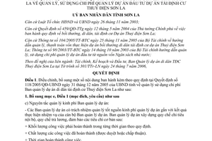 Quyết định 66/2006/QĐ-UBND chi phí quản lý dự án tái định cư thuỷ điện Sơn La