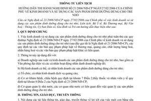 Thông tư liên tịch 10/2006/TTLT/BYT-BTM-BVHTT-UBDSGĐTE kinh doanh sử dụng sản phẩm dinh dưỡng dùng cho trẻ nhỏ