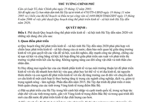 Quyết định 195/2006/QĐ-TTg  Quy hoạch tổng thể phát triển kinh tế-xã hội tỉnh Hà Tây đến 2020