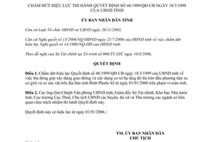 Quyết định 88/2006/QĐ-UBND chấm dứt hiệu lực Quyết định 48/1999/QĐ-UBND Bình Phước