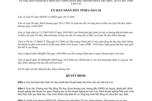 Quyết định 76/2006/QĐ-UBND danh hiệu Doanh nhân tiêu biểu xuất sắc tỉnh Lào Cai