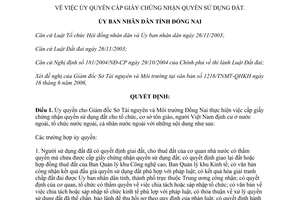 Quyết định số 8137/QĐ-UBND cấp giấy chứng nhận quyền sử dụng đất tỉnh Đồng Nai