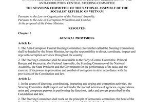 Resolution No. 1039/2006/NQ-UBTVQH11 of August 28, 2006 on organization, tasks, powers and operation regulation of The Anti-Corruption Central Steering Committee