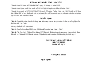 Quyết định 57/2006/QĐ-UBND mức thu sử dụng học phí cơ sở giáo dục đào tạo công lập Lai Châu