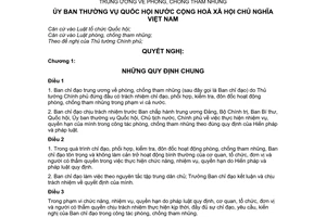 Nghị quyết 1039/2006/NQ-UBTVQH11 tổ chức, nhiệm vụ, quyền hạn và quy chế hoạt động ban chỉ đạo trung ương về phòng, chống tham nhũng