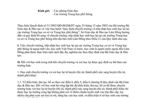 Công văn 1150/SGD&ĐT-VP hướng dẫn và quy định bổ sung về chuyển trường