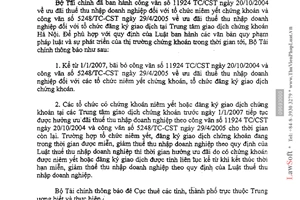 Công văn 10997/BTC-CST ưu đãi thuế TNDN tổ chức niêm yết,đăng ký giao dịch chứng khoán