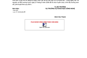 Công văn 3808/BTNMT-KHCN thông báo danh mục đề tài khoa học và công nghệ tuyển chọn năm 2007