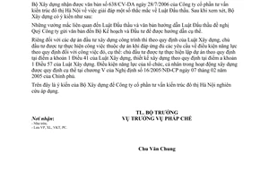 Công văn 14/BXD-PC thực hiện Luật XD, Luật Đấu thầu