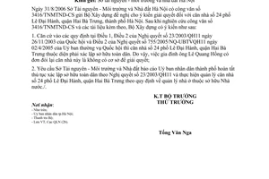 Công văn 2009/BXD-QLN Trả lời công văn 3416/TNMTND-CS