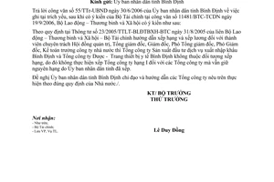 Công văn 3368/LĐTBXH-TL xếp hạng Tổng công ty