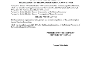 Order No. 15/2006/L-CTN of September 01, 2006, on promulgation of resolution