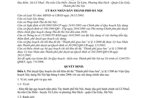 Quyết định 154/2006/QĐ-UBND phê duyệt Quy hoạch chi tiết Khu đô thị "Thành phố Giao lưu", tỷ lệ 1/500