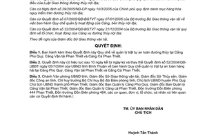 Quyết định 72/2006/QĐ-UBND quản lý trật tự Cảng Phú Quý Cảng Vận tải Phan Thiết