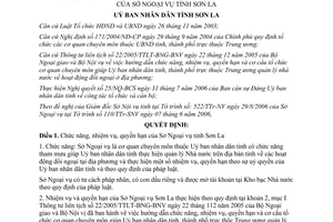 Quyết định 67/2006/QĐ-UBND chức năng nhiệm vụ quyền hạn cơ cấu tổ chức Sở Ngoại vụ Sơn La