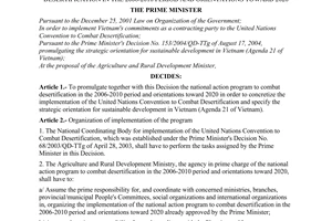 Decision No. 204/2006/QD-TTg of September 02, 2006, promulgating the national action program to combat desertification in the 2006-2010 period and orientations toward 2020