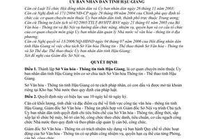 Quyết định 28/2006/QĐ-UBND thành lập Sở Văn hoá Thông tin tỉnh Hậu Giang