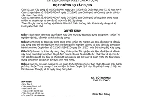 Quyết định 25/2006/QĐ-BXD Định mức dự toán xây dựng công trình Phần Thí nghiệm vật liệu, cấu kiện kết cấu xây dựng