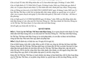 Quyết định 29/2006/QĐ-UBND thành lập Sở Thể dục Thể thao Hậu Giang