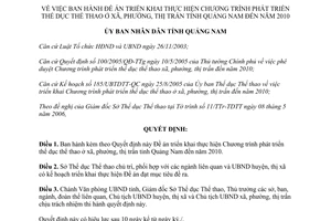 Quyết định 42/2006/QĐ-UBND Chương trình phát triển thể dục thể thao ở xã phường thị trấn Quảng Nam 2010