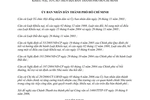 Quyết định 132/2006/QĐ-UBND tiếp công dân, xử lý đơn, giải quyết tranh chấp,khiếu nại, tố cáo thành phố Hồ Chí Minh