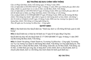 Quyết định 34/2006/QĐ-BBCVT Danh mục dịch vụ viễn thông bắt buộc quản lý chất lượng