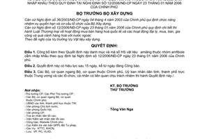 Quyết định 27/2006/QĐ-BXD danh mục mã số HS vật liệu amiăng thuộc nhóm amfibole cấm nhập khẩu hướng dẫn 12/2006/NĐ-CP