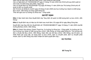 Quyết định 33/2006/QĐ-BBCVT quản lý chất lượng dịch vụ bưu chính, viễn thông