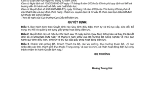 Quyết định 32/2006/QĐ-BCN điều kiện,trình tự thủ tục cấp, sửa đổi, bổ sung, thu hồi quản lý sử dụng giấy phép hoạt động điện lực