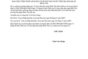 Quyết định 4231/QĐDC-UBND Quy chế hoạt động Ban Chỉ đạo thực hiện Pháp lệnh bảo vệ bí mật nhà nước quận Bình Tân đính chính 3805/2006/QĐ-UBND