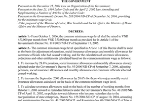 Decree of Government No. 94/2006/ND-CP of September 07, 2006 adjusting the common minimum wage level