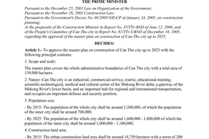 Decision No. 207/2006/QD-TTg of September 07, 2006 approving the master plan on construction of Can Tho city up to 2025