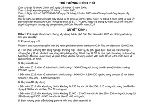 Quyết định 207/2006/QĐ-TTg  Quy hoạch chung xây dựng thành phố Cần Thơ đến 2025