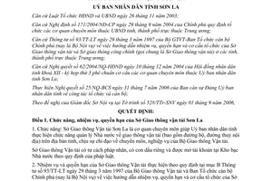 Quyết định 68/2006/QĐ-UBND chức năng tổ chức Sở Giao thông vận tải Sơn La