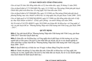 Quyết định 1751/2006/QĐ-UBND đề án thập niên chất lượng Vĩnh Long