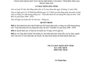Quyết định 1941/2006/QĐ-UBND Toàn dân đoàn kết xây dựng đời sống văn hóa Bến Tre 2006-2010