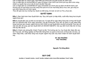 Quyết định 15/2006/QĐ-BTS Quy chế quản lý nhập,xuất khẩu hàng hoá chuyên ngành thuỷ sản