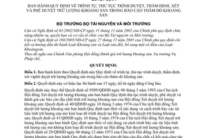 Quyết định 14/2006/QĐ-BTNMT trình tự, thủ tục trình duyệt, thẩm định, xét phê duyệt trữ lượng khoáng sản trong báo cáo thăm dò