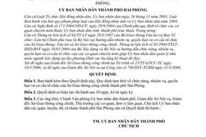 Quyết định 2014/2006/QĐ-UBND  Quy định tạm thời về chức năng, nhiệm vụ, quyền hạn và cơ cấu tổ chức của Sở Giao thông công chính  Hải Phòng
