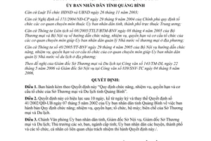 Quyết định 39/2006/QĐ-UBND chức năng nhiệm vụ quyền hạn cơ cấu Sở Thương mại Du lịch Quảng Bình