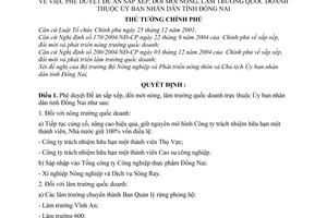 Quyết định 209/2006/QĐ-TTg Đề án sắp xếp, đổi mới nông, lâm trường quốc doanh thuộc Ủy ban nhân dân tỉnh Đồng Nai