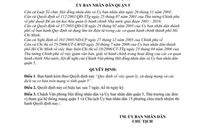 Quyết định 30/2006/QĐ-UBN quản lý,sử dụng mạng, dịch vụ cơ bản trên mạng vi tính quận 5