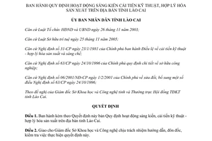 Quyết định 78/2006/QĐ-UBND sáng kiến cải tiến kỹ thuật hợp lý hóa sản xuất