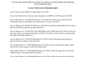 Quyết định 14/2006/QĐ-UBND Đơn giá dịch vụ công ích đô thị tỉnh Điện Biên
