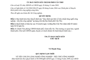 Quyết định 69/2006/QĐ-UBND tiêu chuẩn làng nghề công nghiệp Cần Thơ